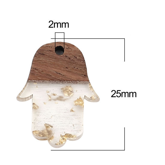 Immagine di Resina Charm Resina Effetto Legno Charms Palmo Oro Stagnola 25mm x 18mm, 5 Pz