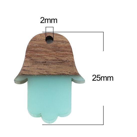 Immagine di Resina Charm Resina Effetto Legno Charms Palmo Bluastro 25mm x 18mm, 5 Pz