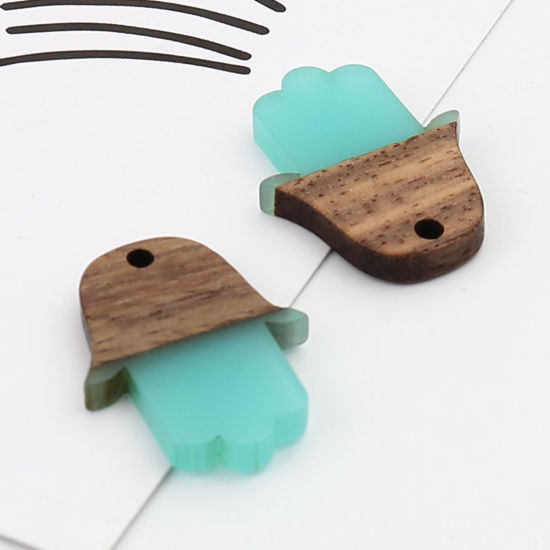 Immagine di Resina Charm Resina Effetto Legno Charms Palmo Bluastro 25mm x 18mm, 5 Pz