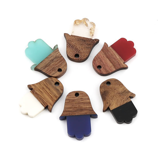 Immagine di Resina Charm Resina Effetto Legno Charms Palmo Bluastro 25mm x 18mm, 5 Pz