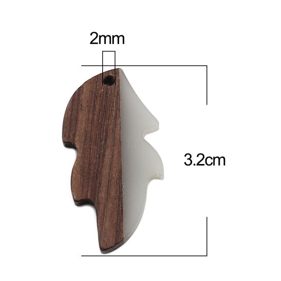 Imagen de Resina Resina de Efecto Madera Colgantes Hoja Gris Francés 32mm x 16mm, 5 Unidades
