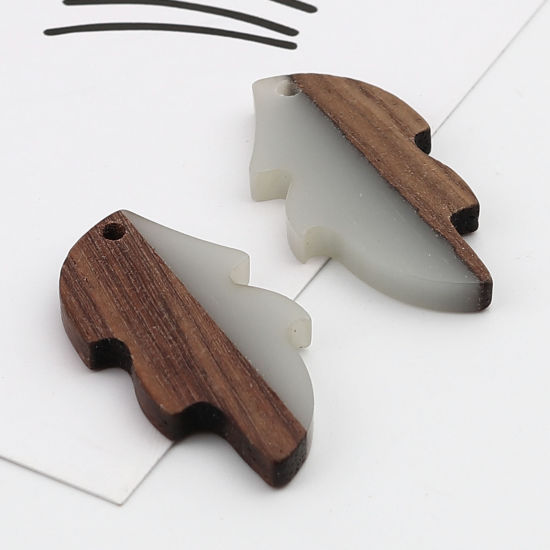 Imagen de Resina Resina de Efecto Madera Colgantes Hoja Gris Francés 32mm x 16mm, 5 Unidades