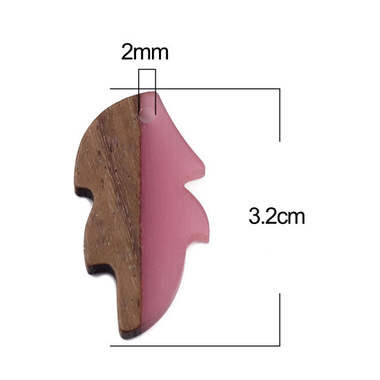 Imagen de Resina Resina de Efecto Madera Colgantes Hoja Rosa Intenso 32mm x 16mm, 5 Unidades