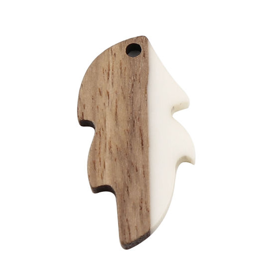 Imagen de Resina Resina de Efecto Madera Colgantes Hoja Blanco Crema 32mm x 16mm, 5 Unidades
