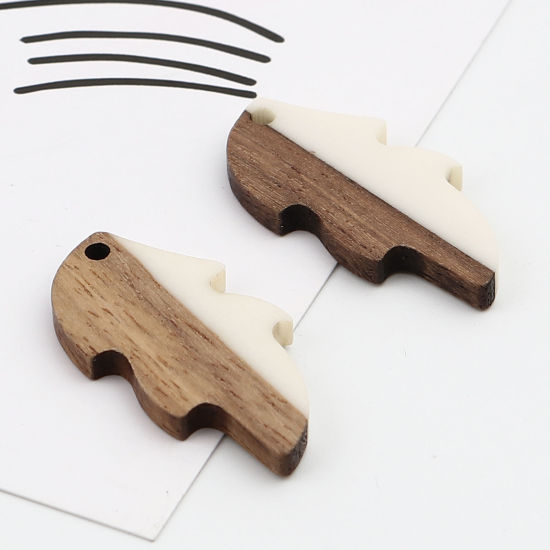 Image de Pendentifs en Résine Résine à Effet de Bois Feuille Crème 32mm x 16mm, 5 Pcs