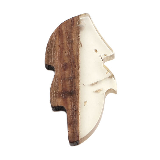 Imagen de Resina Resina de Efecto Madera Colgantes Hoja Plata Papel Aluminio 32mm x 16mm, 5 Unidades