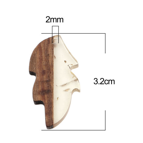 Imagen de Resina Resina de Efecto Madera Colgantes Hoja Plata Papel Aluminio 32mm x 16mm, 5 Unidades