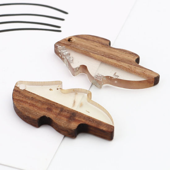 Imagen de Resina Resina de Efecto Madera Colgantes Hoja Plata Papel Aluminio 32mm x 16mm, 5 Unidades