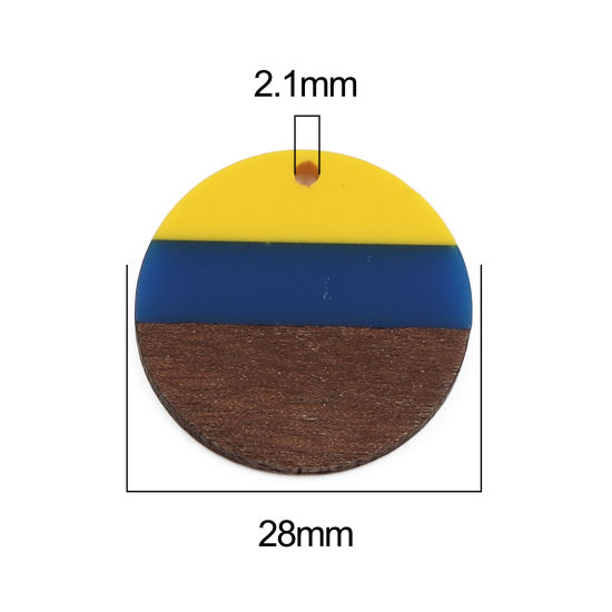 Immagine di Resina Charm Resina Effetto Legno Charms Tondo Multicolore 28mm , 3 Pz
