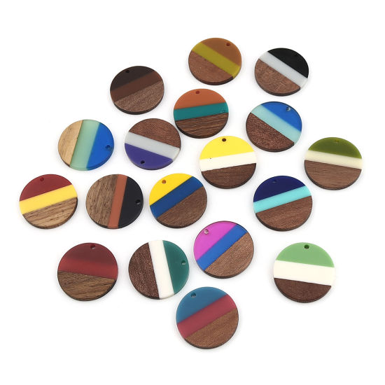 Immagine di Resina Charm Resina Effetto Legno Charms Tondo Multicolore 28mm , 3 Pz