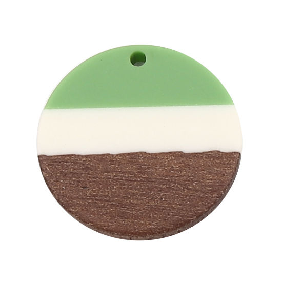 Immagine di Resina Charm Resina Effetto Legno Charms Tondo Multicolore 28mm , 3 Pz