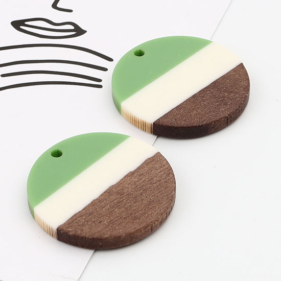 Immagine di Resina Charm Resina Effetto Legno Charms Tondo Multicolore 28mm , 3 Pz