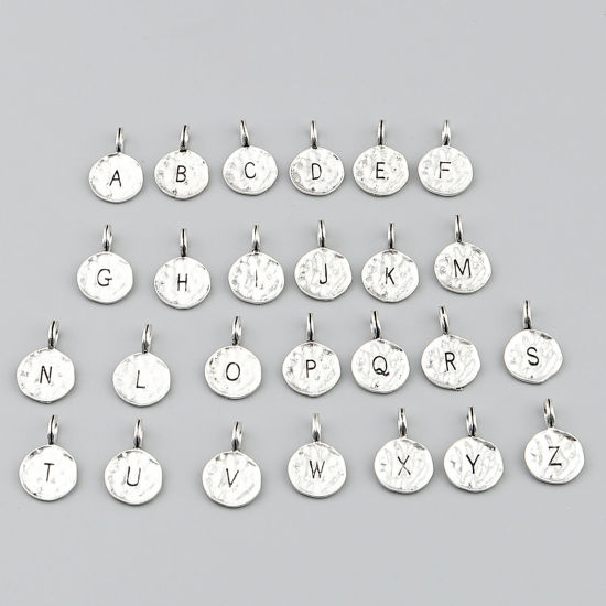 Immagine di Lega di Zinco Charms Misti Argento Antico Lettera Maiuscola 17mm x 11mm , 1 Serie ( 26 Pz/Serie)