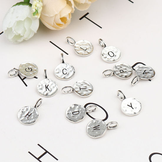 Immagine di Lega di Zinco Charms Misti Argento Antico Lettera Maiuscola 17mm x 11mm , 1 Serie ( 26 Pz/Serie)