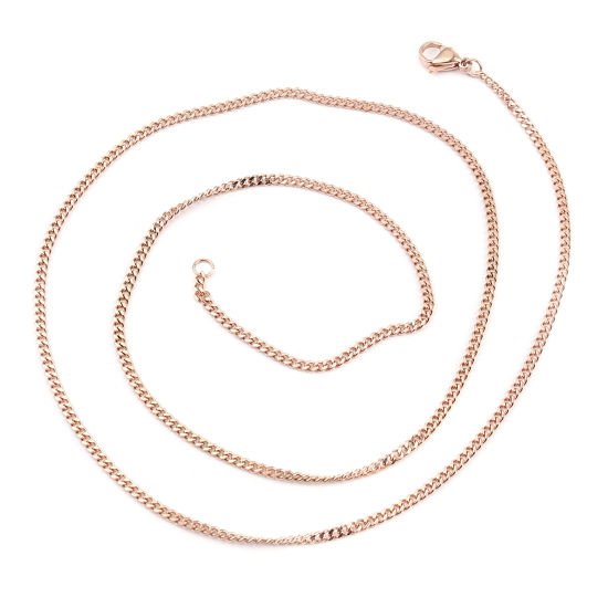 Picture of 304 Stainless Steel Curb Link Chain Necklace For DIY Jewelry Making Rose Gold 60cm(23 5/8") long, 1 Piece