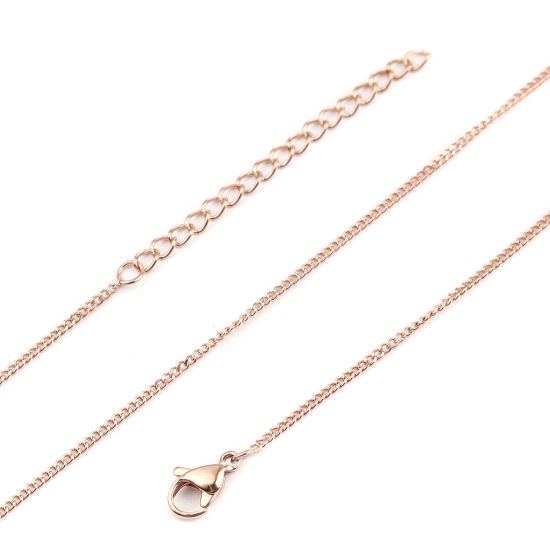 Picture of 1 Piece Vacuum Plating 304 Stainless Steel Curb Link Chain Necklace For DIY Jewelry Making Rose Gold 45cm(17 6/8") long