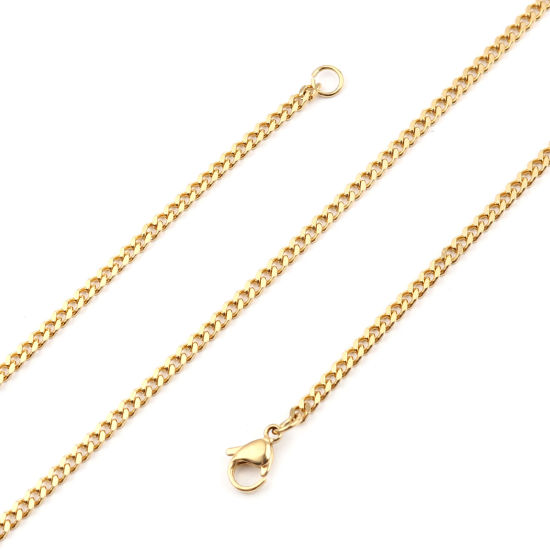 Picture of 1 Piece Vacuum Plating 304 Stainless Steel Curb Link Chain Necklace For DIY Jewelry Making Gold Plated 60cm(23 5/8") long