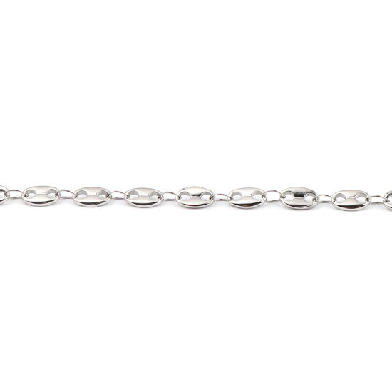 Picture of 304 Stainless Steel Stylish Link Chain Anklet Silver Tone Coffee Bean 23.5cm(9 2/8") long, 1 Piece