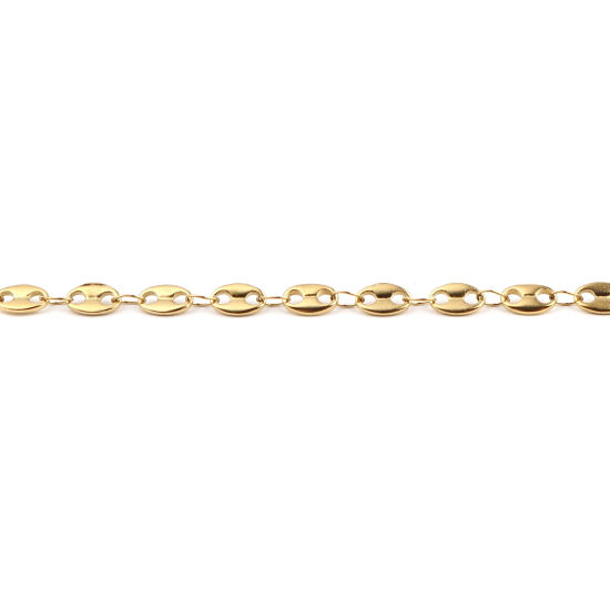 Picture of 1 Piece Vacuum Plating 304 Stainless Steel Stylish Link Chain Anklet Gold Plated Coffee Bean 23.5cm(9 2/8") long