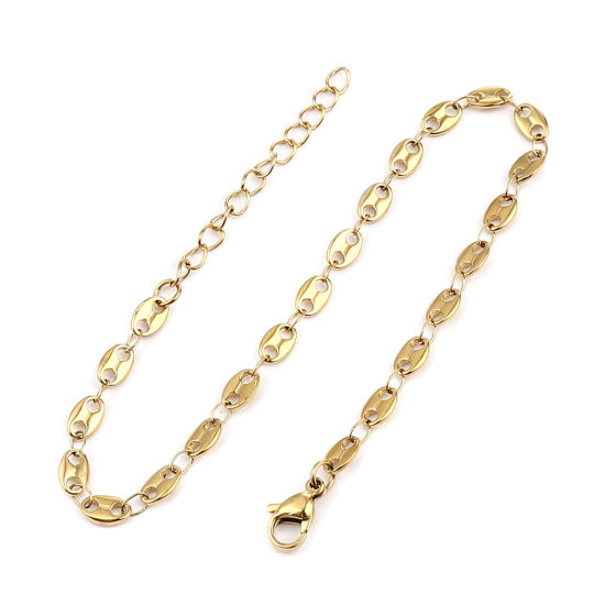 Picture of 1 Piece Vacuum Plating 304 Stainless Steel Stylish Link Chain Anklet Gold Plated Coffee Bean 23.5cm(9 2/8") long