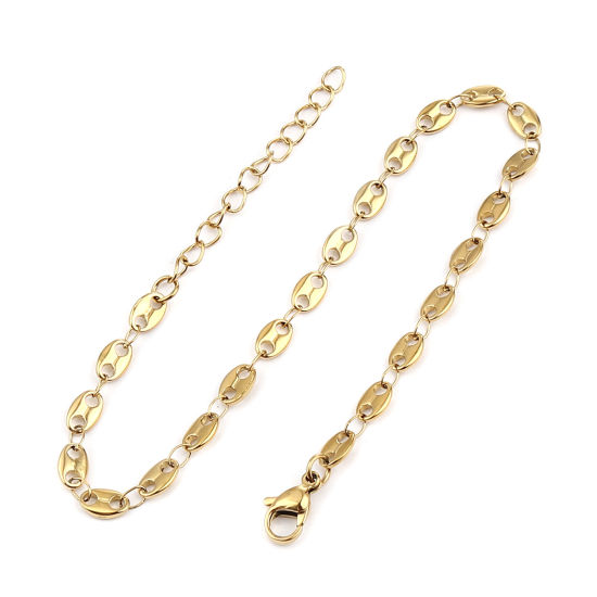 Immagine di 1 Pz Placcatura Sottovuoto 304 Acciaio Inossidabile Elegante Catena Cavigliere Oro Placcato Chicchi di caffè 23.5cm lunghezza