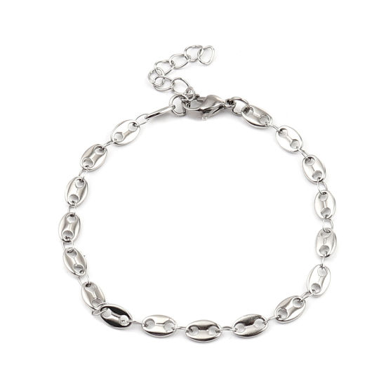 Picture of 304 Stainless Steel Stylish Bracelets Silver Tone Coffee Bean 18.5cm(7 2/8") long, 1 Piece