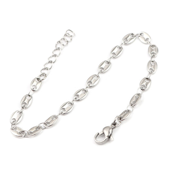 Picture of 304 Stainless Steel Stylish Bracelets Silver Tone Coffee Bean 18.5cm(7 2/8") long, 1 Piece