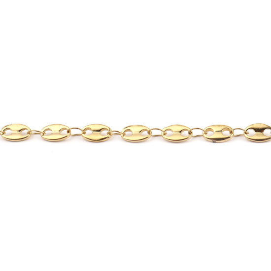 Picture of 1 Piece Vacuum Plating 304 Stainless Steel Stylish Bracelets Gold Plated Coffee Bean 18.5cm(7 2/8") long