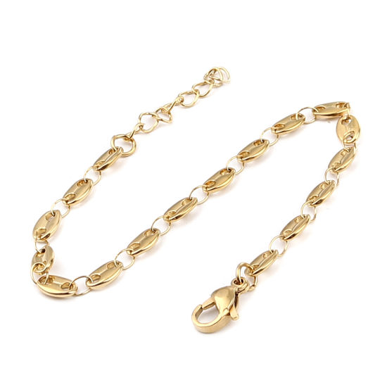 Picture of 1 Piece Vacuum Plating 304 Stainless Steel Stylish Bracelets Gold Plated Coffee Bean 18.5cm(7 2/8") long