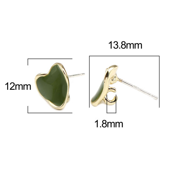Imagen de Zamak Pendientes Corazón Chapado en Oro Verde W/ Lazo 12mm x 11mm, Post/ Wire: (21 gauge), 2 Pares