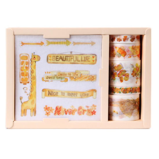 Bild von Japanisches Papier Bänder Aufkleber Set DIY Craft Scrapbook Dekoration Giraffe Blätter Orange 1 Box