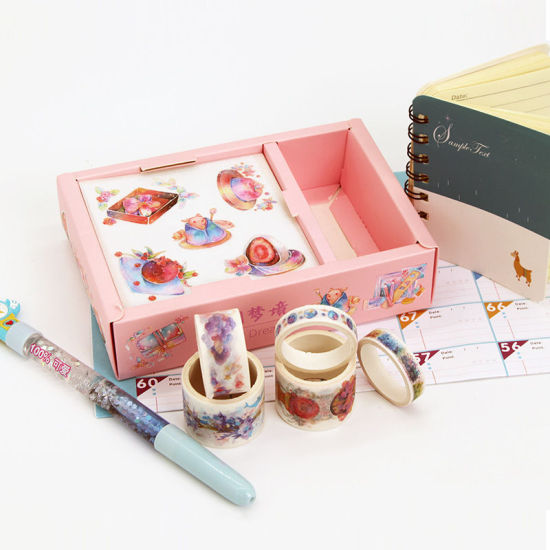 Picture of Japanese Paper Tapes Stickers Set DIY Craft Scrapbook Decoration Giraffe Animal Leaf Orange 1 Box