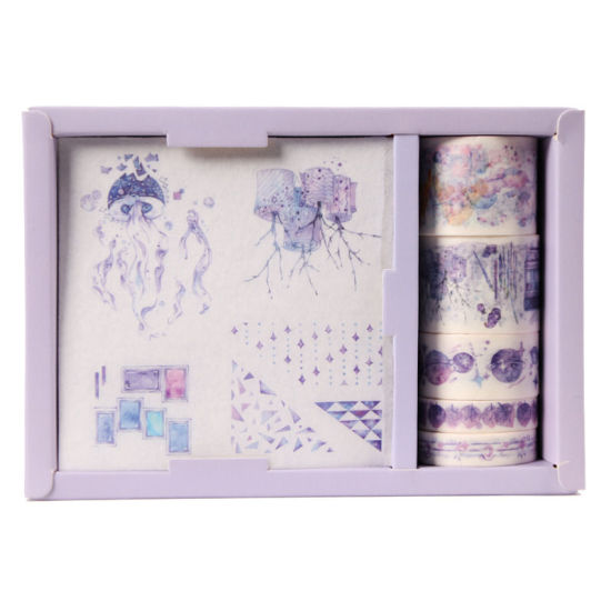 Picture of Japanese Paper Tapes Stickers Set DIY Craft Scrapbook Decoration Leaf Universe Planet Purple 1 Box