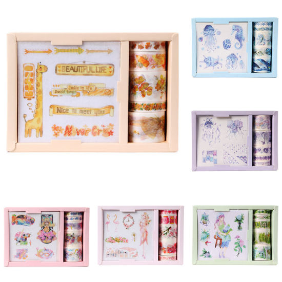Picture of Japanese Paper Tapes Stickers Set DIY Craft Scrapbook Decoration Leaf Universe Planet Purple 1 Box