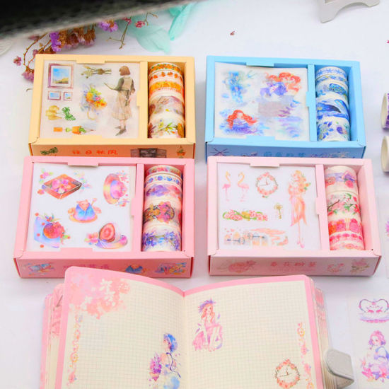 Picture of Japanese Paper Tapes Stickers Set DIY Craft Scrapbook Decoration Flamingo Girl Pink 1 Box