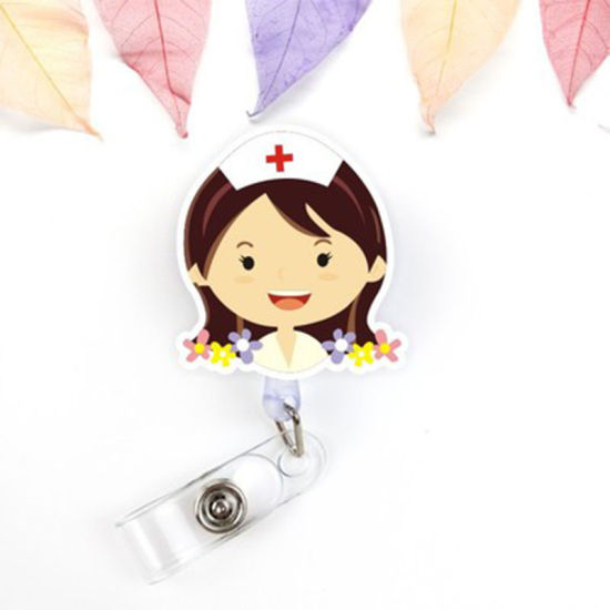 Picture of Acrylic Medical Retractable ID Badge Card Holder Reels Clips Nurse Multicolor 1 Piece