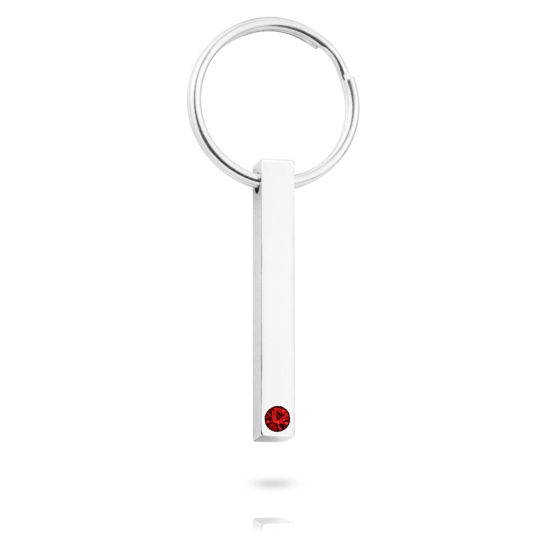 Immagine di 304 Acciaio Inossidabile Pietre Nascita Anello Portachiavi Anello Tono Argento Rettangolo Modifiche in bianco di timbratura Rosso Strass 65mm, 1 Pz