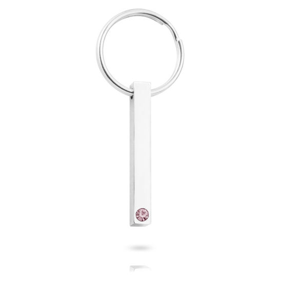 Immagine di 304 Acciaio Inossidabile Pietre Nascita Anello Portachiavi Anello Tono Argento Rettangolo Modifiche in bianco di timbratura Rosa Chiaro Strass 65mm, 1 Pz