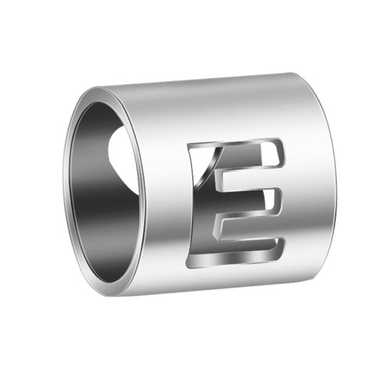 Immagine di 304 Acciaio Inossidabile Perline Cilindrico Tono Argento Lettera Maiuscola Lettere " E " 6mm x 6mm, 2 Pz