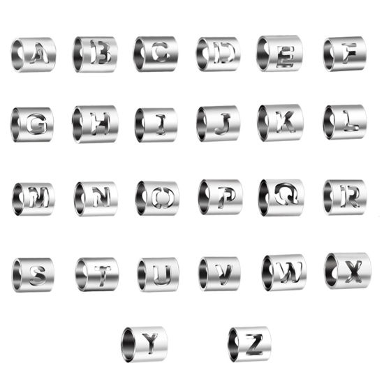 Immagine di 304 Acciaio Inossidabile Perline Cilindrico Tono Argento Lettera Maiuscola Lettere " L " 6mm x 6mm, 2 Pz
