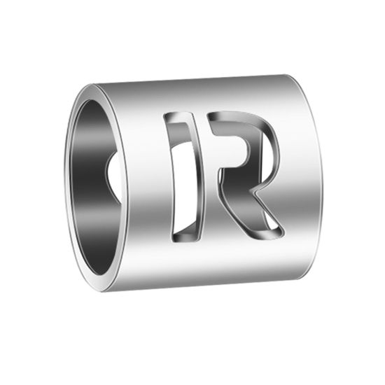 Immagine di 304 Acciaio Inossidabile Perline Cilindrico Tono Argento Lettera Maiuscola Lettere " R " 6mm x 6mm, 2 Pz