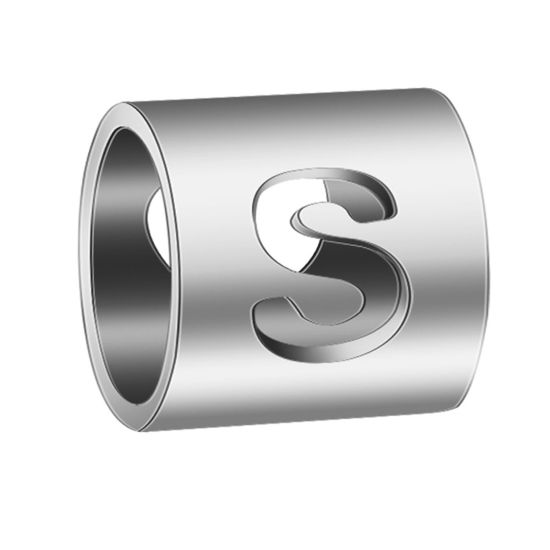 Immagine di 304 Acciaio Inossidabile Perline Cilindrico Tono Argento Lettera Maiuscola Lettere " S " 6mm x 6mm, 2 Pz