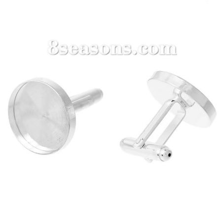Messing Manschettenknöpfe, für 18mm Cabochon, Rund Versilbert für Cabochon, 27mm x 19mm, 4 Stücke