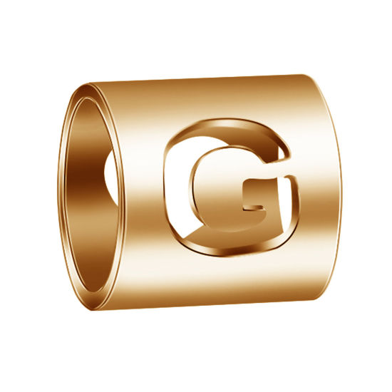 Imagen de 304 Acero Inoxidable Cuentas Cilíndrico Chapado en Oro Mayúscula Letra Mensaje " G " 6mm x 6mm, 2 Unidades