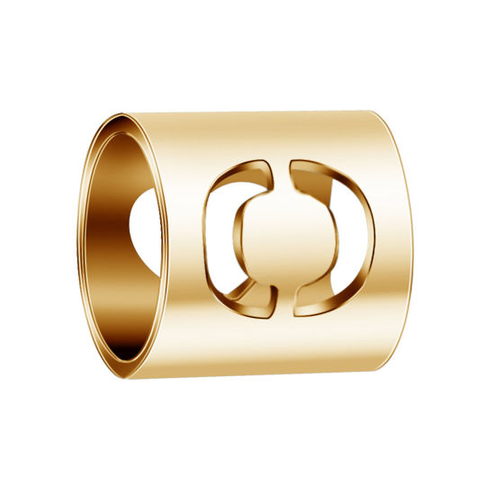 Imagen de 304 Acero Inoxidable Cuentas Cilíndrico Chapado en Oro Mayúscula Letra Mensaje " O " 6mm x 6mm, 2 Unidades