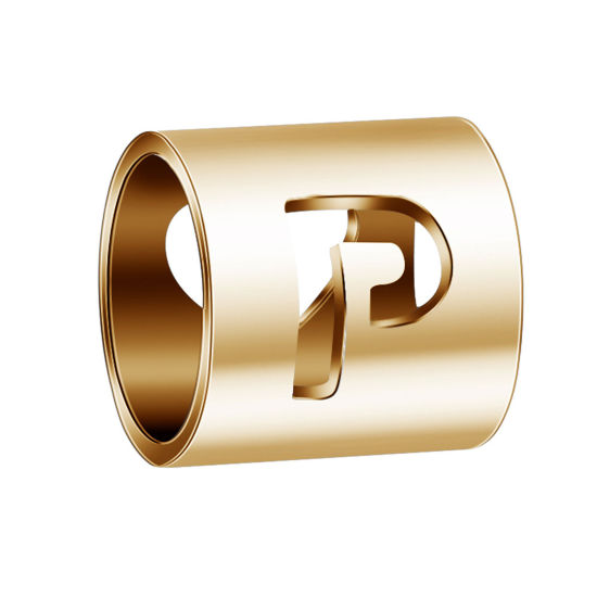 Imagen de 304 Acero Inoxidable Cuentas Cilíndrico Chapado en Oro Mayúscula Letra Mensaje " P " 6mm x 6mm, 2 Unidades