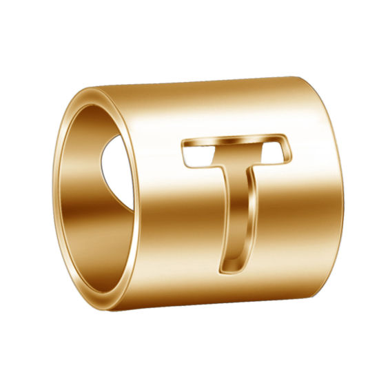 Imagen de 304 Acero Inoxidable Cuentas Cilíndrico Chapado en Oro Mayúscula Letra Mensaje " T " 6mm x 6mm, 2 Unidades