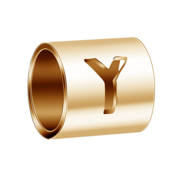 Imagen de 304 Acero Inoxidable Cuentas Cilíndrico Chapado en Oro Mayúscula Letra Mensaje " Y " 6mm x 6mm, 2 Unidades