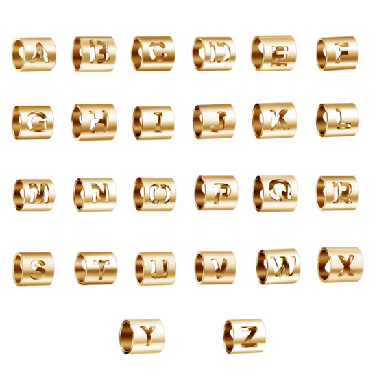 Imagen de 304 Acero Inoxidable Cuentas Cilíndrico Chapado en Oro Mayúscula Letra Mensaje " Z " 6mm x 6mm, 2 Unidades