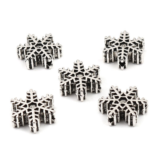 Picture of Zinc Based Alloy Spacer Beads Christmas Snowflake Antique Silver Color About 15mm x 13mm, Hole: Approx 1.6mm, 30 PCs